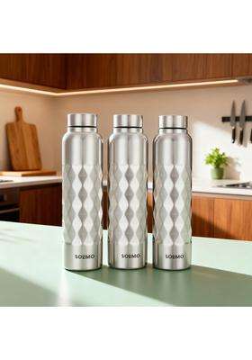 Solimo Amazon Brand Solimo Stainless Steel Cubix Water Bottles | 1 L | 1.1 Qt | 3-Piece Set | Dishwasher Safe | Food Safe | Rust Resistant