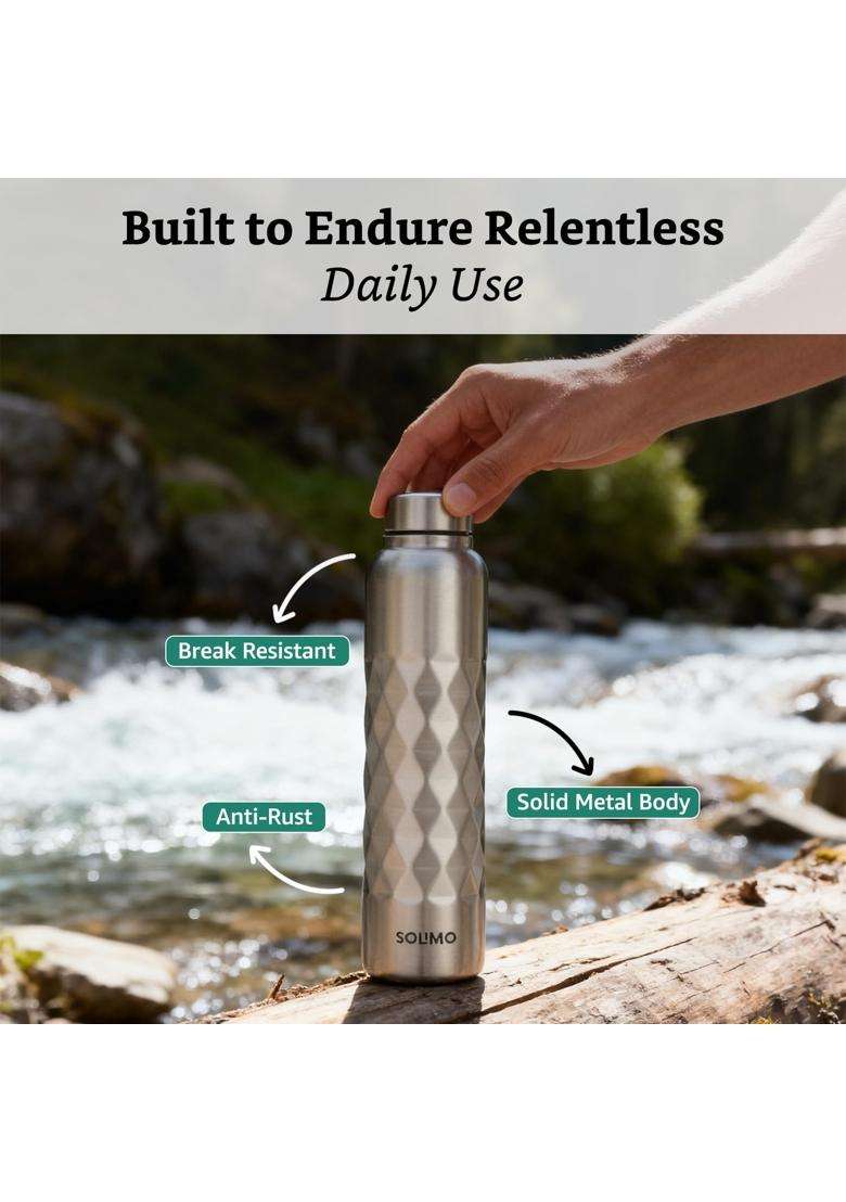 Solimo Amazon Brand Solimo Stainless Steel Cubix Water Bottles | 1 L | 1.1 Qt | 3-Piece Set | Dishwasher Safe | Food Safe | Rust Resistant - Indya