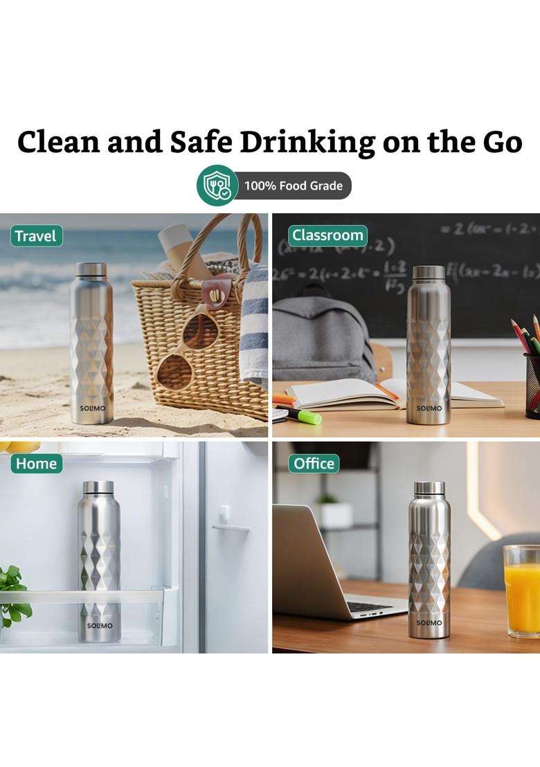 Solimo Amazon Brand Solimo Stainless Steel Cubix Water Bottles | 1 L | 1.1 Qt | 3-Piece Set | Dishwasher Safe | Food Safe | Rust Resistant - Indya