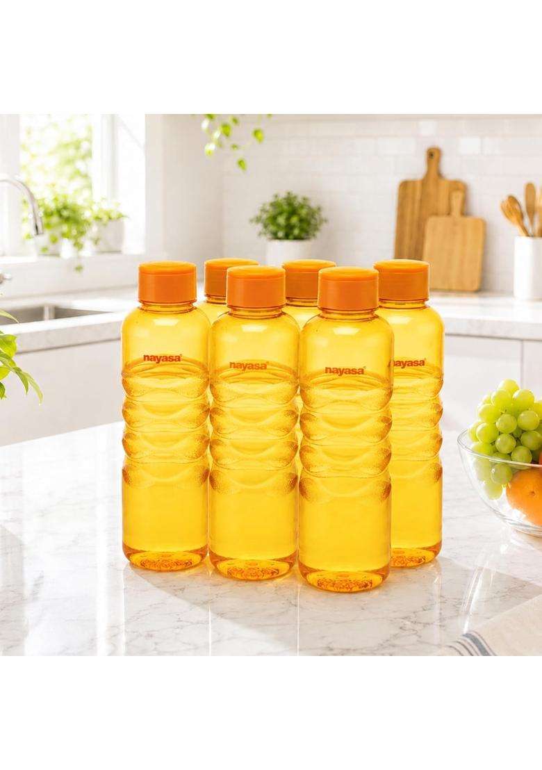 Nayasa Revello Pet Plastic Fridge Water Bottles | 1000 ml | 33.8 fl oz | 6-Piece Set | BPA Free | Leak Proof - Indya