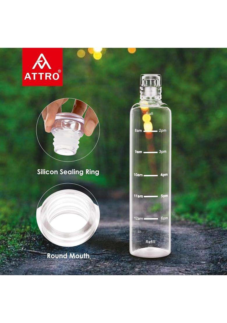 ATTRO Crystal Plastic Water Bottle BPA Free Leakproof | 1000 ml | 33.8 fl oz | 3-Piece Set - Indya