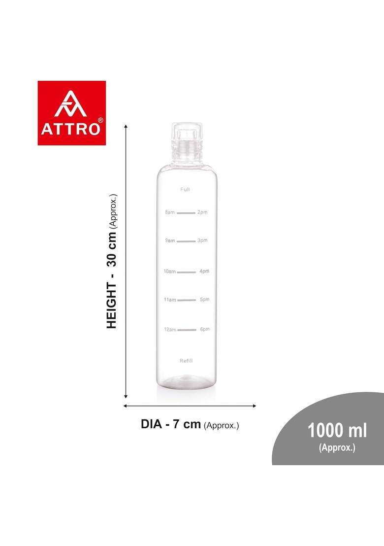 ATTRO Crystal Plastic Water Bottle BPA Free Leakproof | 1000 ml | 33.8 fl oz | 3-Piece Set - Indya