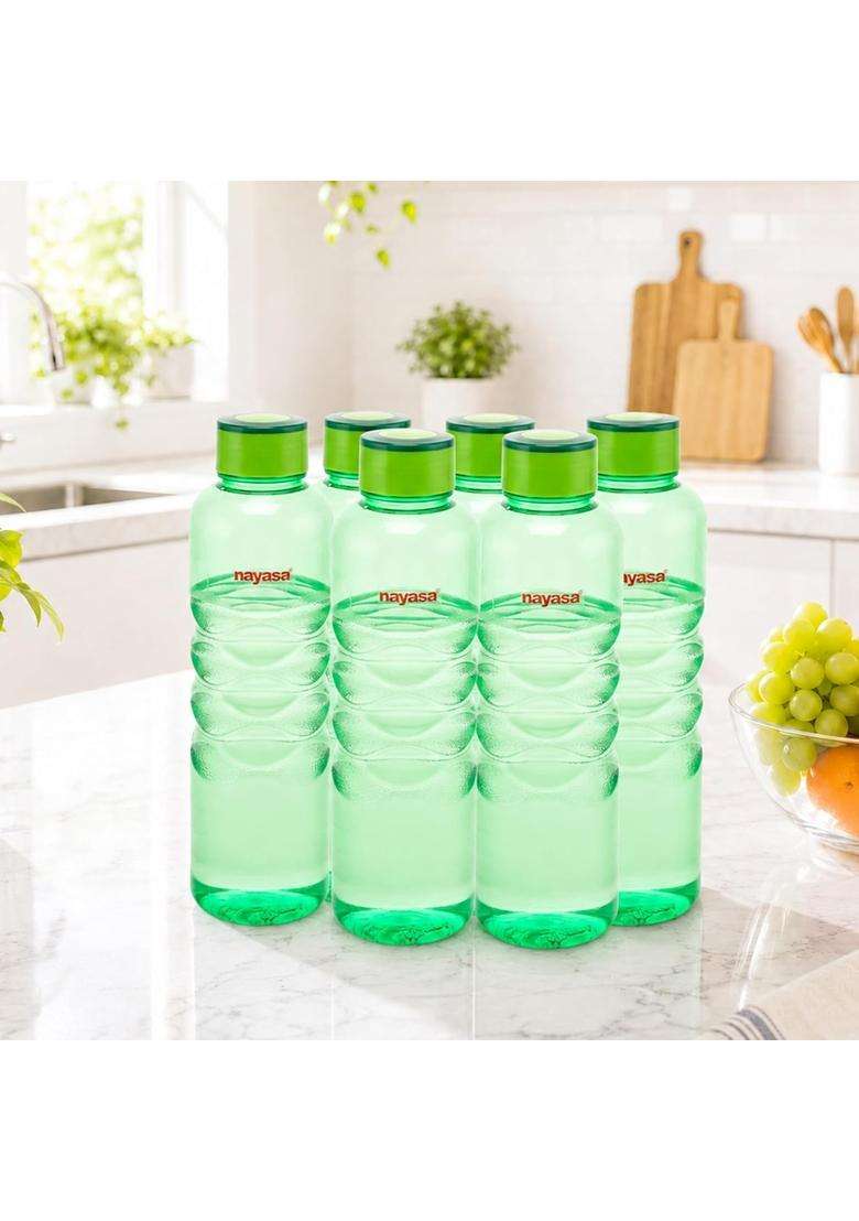 Nayasa Revello Pet Plastic Fridge Water Bottles | 1000 ml | 33.8 fl oz | 6-Piece Set | BPA Free | Leak Proof - Indya