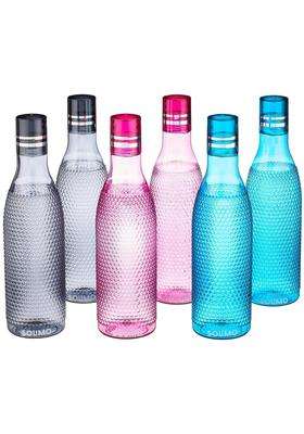 Solimo Amazon Brand Solimo Unbreakable Round Plastic Water Bottle | 1 L | 1.1 Qt | 6-Piece Set | BPA Free | Leak Proof