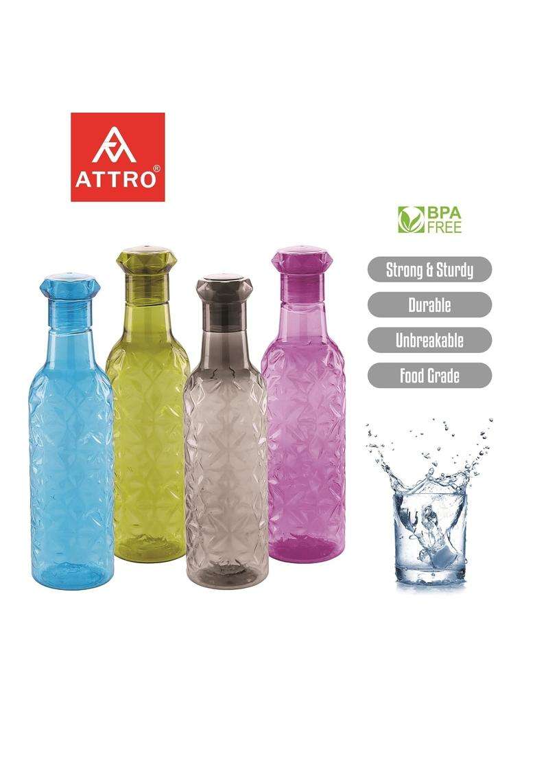 ATTRO Iceberg Plastic Unbreakable Fridge Water Bottle for Office | 1000 ml | 33.8 fl oz | 2-Piece Set - Indya