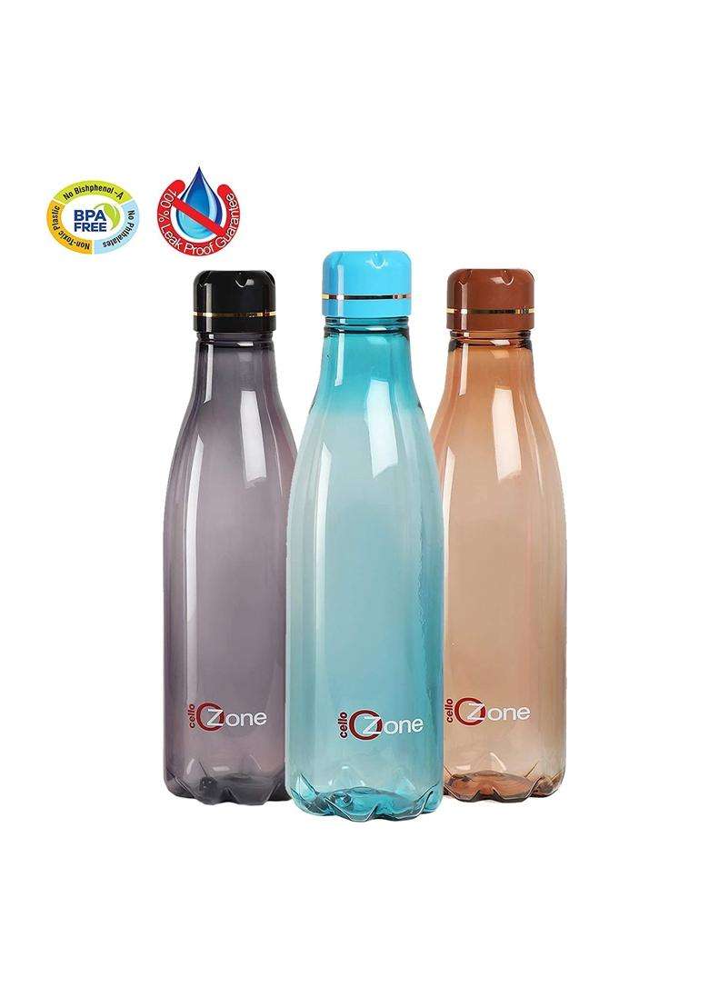 CELLO Ozone Plastic Fridge Water Bottle | 1000 ml | 33.8 fl oz | 3-Piece Set | BPA Free | Leak Proof - Indya