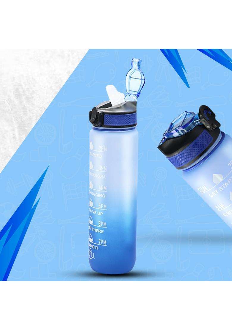 ATTRO Motivational Quotes and Time Marker Dual Colour Sports Plastic Bottle BPA Free | 1 L | 1.1 Qt | Leak Proof - Indya