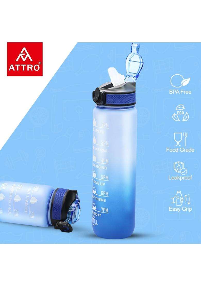 ATTRO Motivational Quotes and Time Marker Dual Colour Sports Plastic Bottle BPA Free | 1 L | 1.1 Qt | Leak Proof - Indya