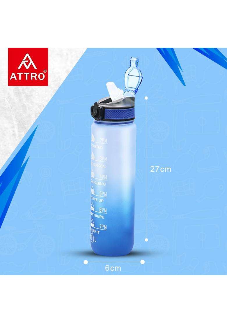ATTRO Motivational Quotes and Time Marker Dual Colour Sports Plastic Bottle BPA Free | 1 L | 1.1 Qt | Leak Proof - Indya