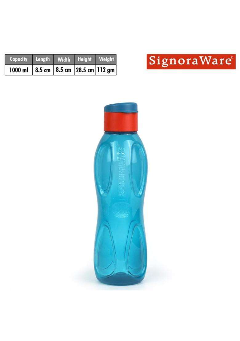 SIGNORA WARE SignoraWare Fliptop BPA Free Plastic Aqua Water Bottle | 1 L | 1.1 Qt | 3-Piece Set | Leak Proof - Indya