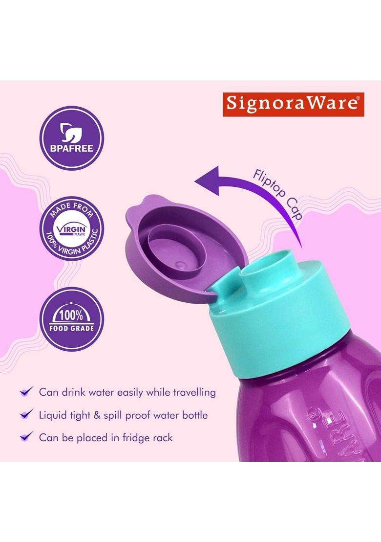 SIGNORA WARE SignoraWare Fliptop BPA Free Plastic Aqua Water Bottle | 1 L | 1.1 Qt | 3-Piece Set | Leak Proof - Indya