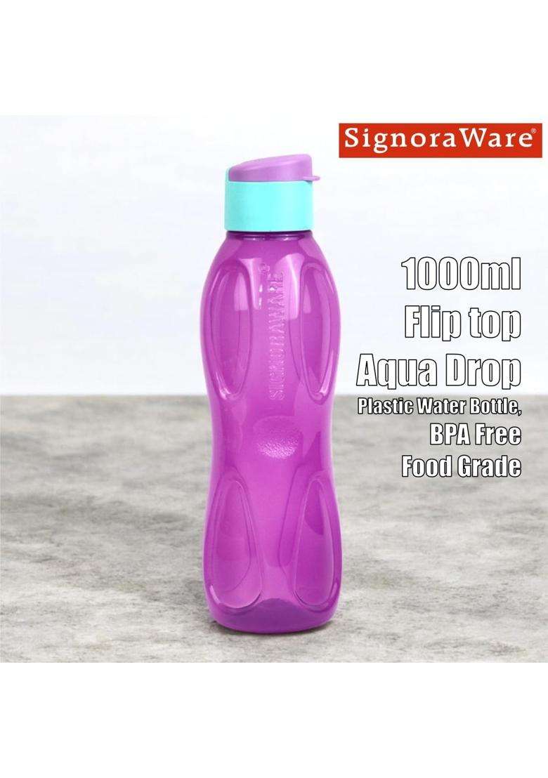 SIGNORA WARE SignoraWare Fliptop BPA Free Plastic Aqua Water Bottle | 1 L | 1.1 Qt | 3-Piece Set | Leak Proof - Indya