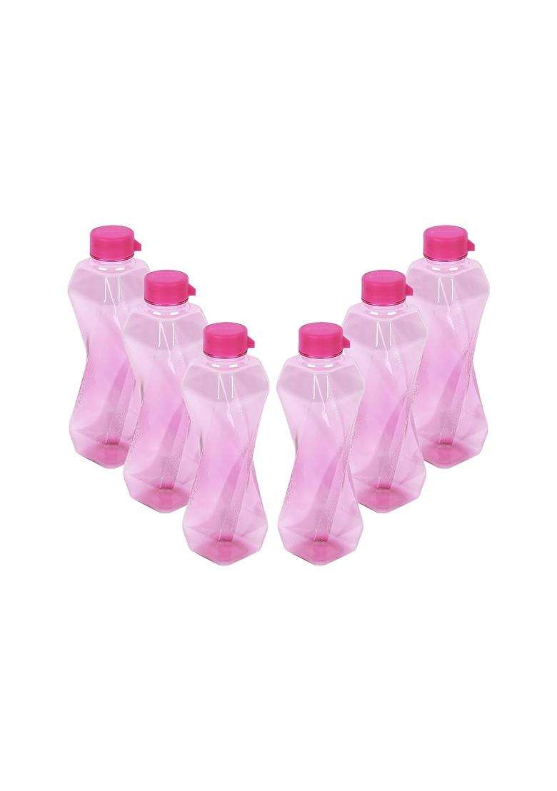 PEARLPET Twist BPA-Free Plastic Water Bottle Set | 1000 ml | 33.8 fl oz | Pack of 6 | Leak Proof - Indya