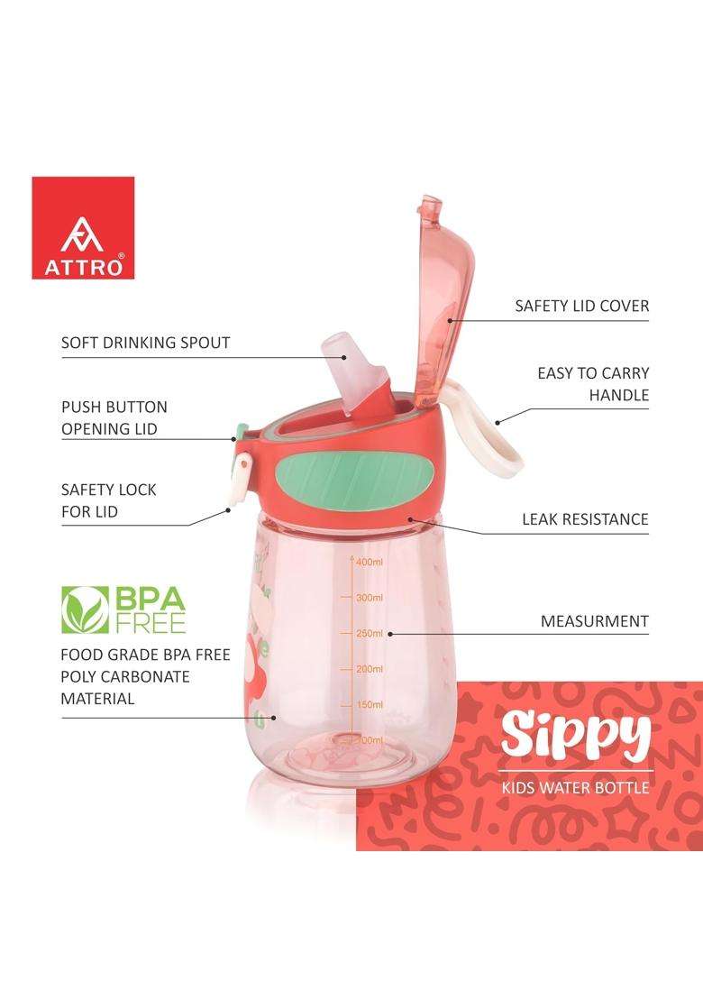 ATTRO Sippy Kids Water Bottle | 400 ml | 13.5 fl oz | BPA Free | Leak Proof - Indya