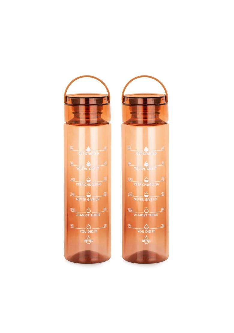 ATTRO Oxy Motivational Water Bottle | 1000 ml | 33.8 fl oz | 2-Piece Set - Indya