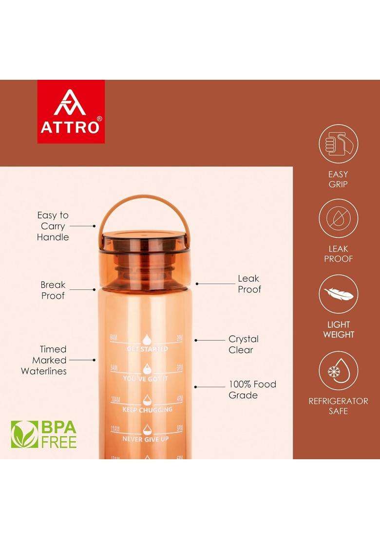 ATTRO Oxy Motivational Water Bottle | 1000 ml | 33.8 fl oz | 2-Piece Set - Indya