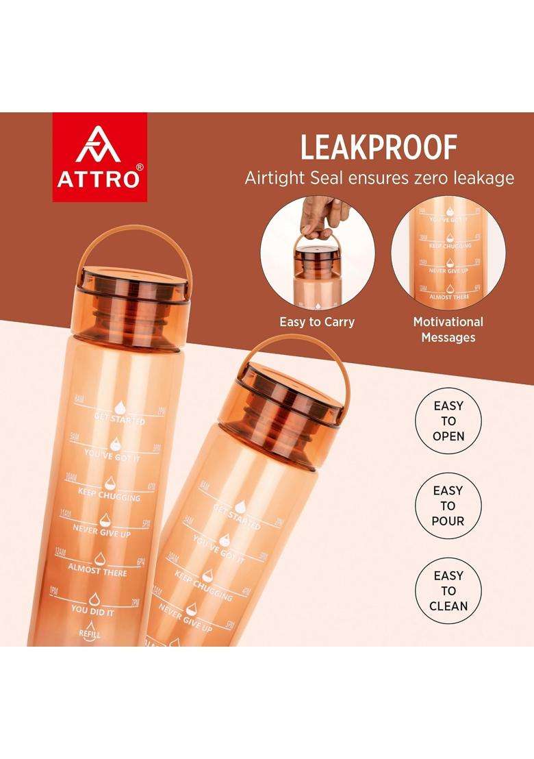 ATTRO Oxy Motivational Water Bottle | 1000 ml | 33.8 fl oz | 2-Piece Set - Indya