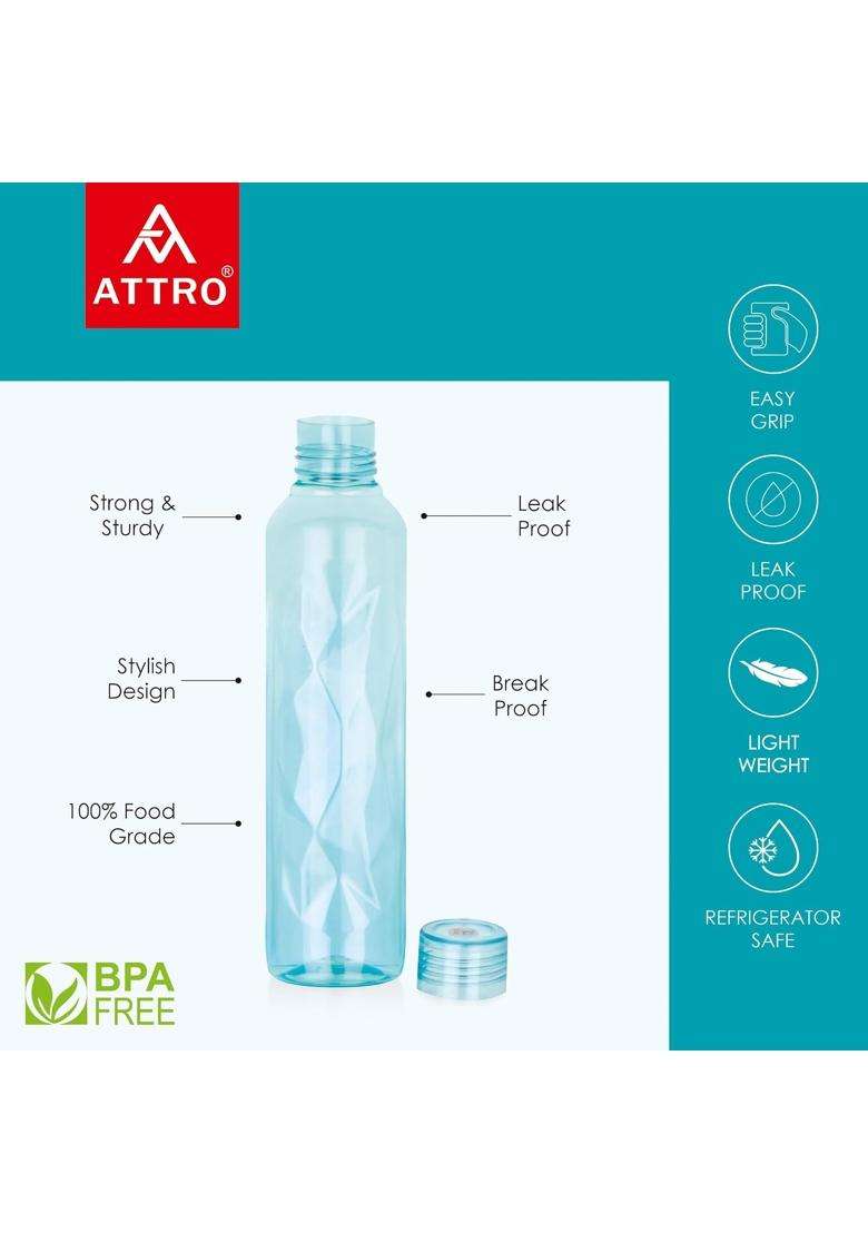 ATTRO Elite Plastic Water Bottle BPA Free Leakproof Fridge Safe for Daily Hydration | 1000 ml | 33.8 fl oz | 3-Piece Set - Indya