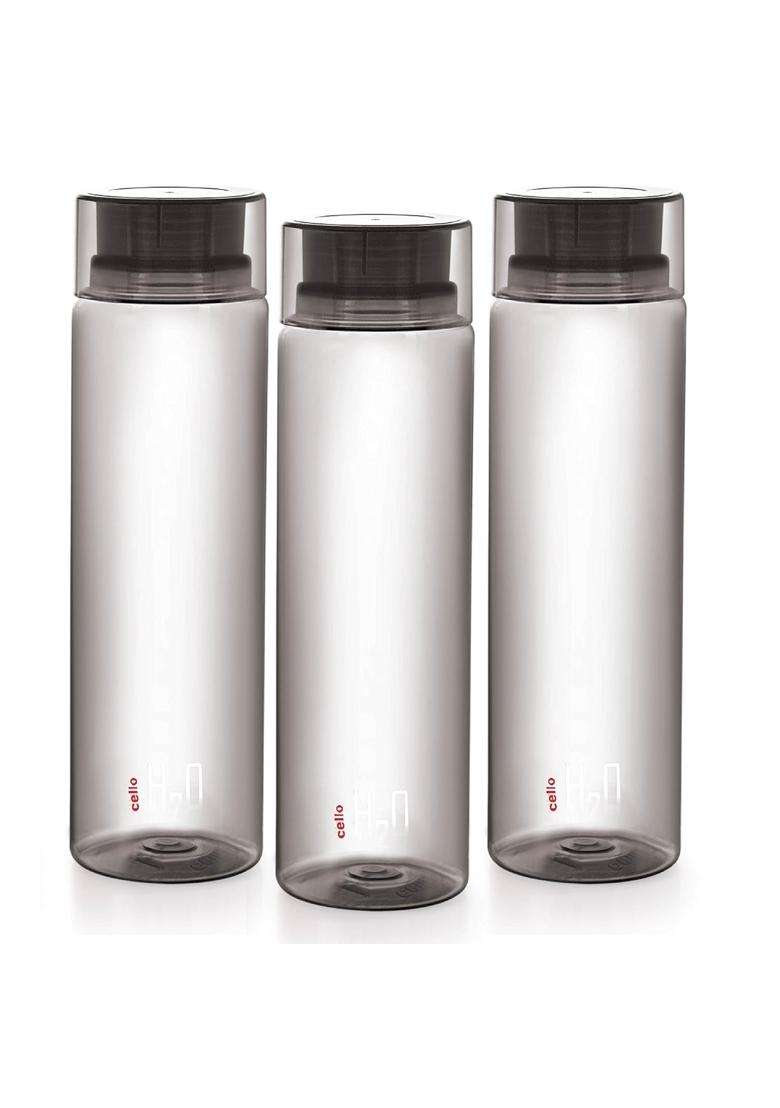 CELLO H2O Round Unbreakable Plastic Water Bottle | 1 L | 1.1 Qt | 3-Piece Set | Leak Proof - Indya