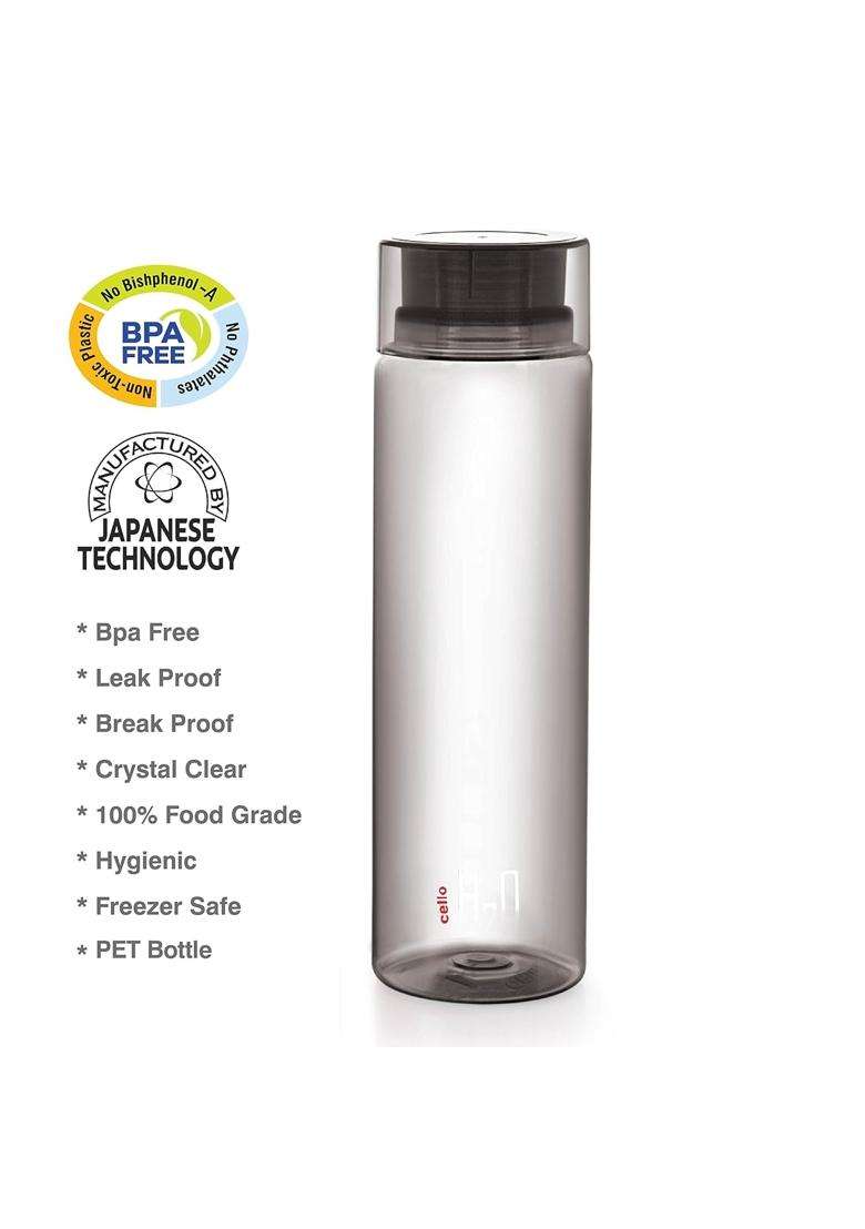 CELLO H2O Round Unbreakable Plastic Water Bottle | 1 L | 1.1 Qt | 3-Piece Set | Leak Proof - Indya