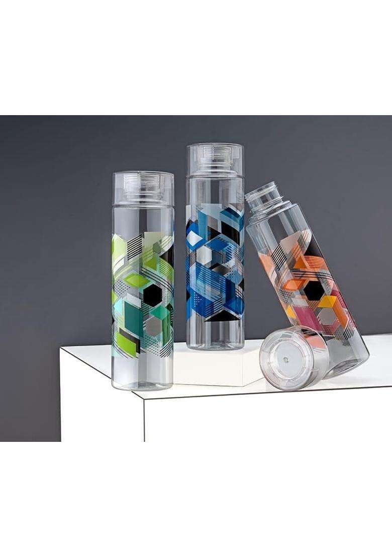 Clazkit Plastic Printed Water Bottle Ideal for Home | 1000 ml | 33.8 fl oz | Pack of 3 - Indya