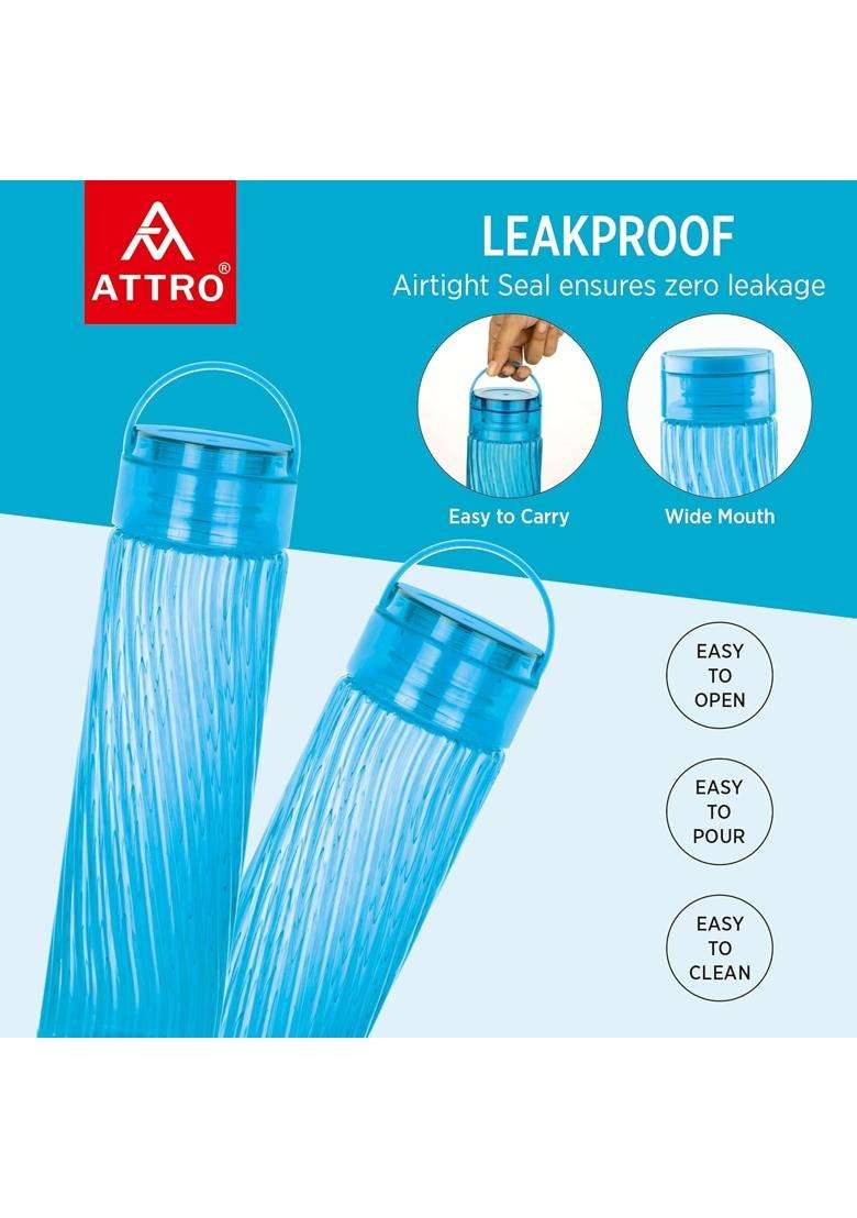 ATTRO O2 Spring Water Bottle with Easy to Carry Handle Leak-proof BPA Free Plastic | 1000 ml | 33.8 fl oz | 2-Piece Set - Indya
