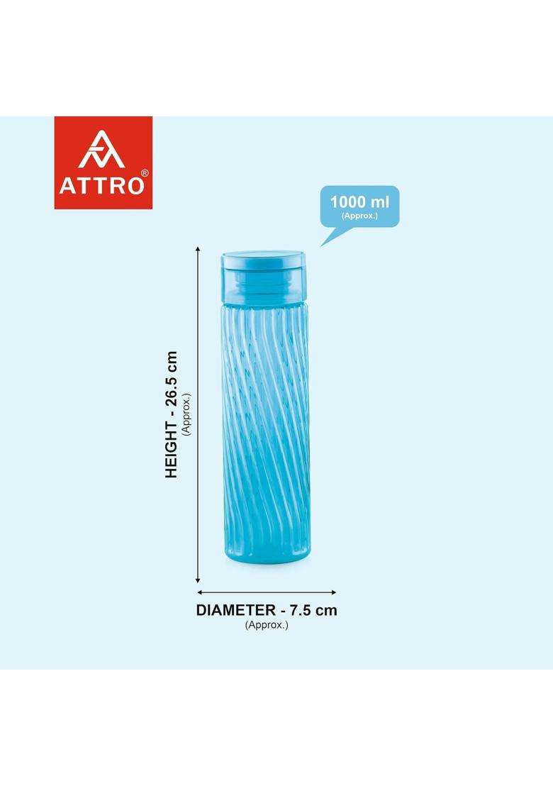 ATTRO O2 Spring Water Bottle with Easy to Carry Handle Leak-proof BPA Free Plastic | 1000 ml | 33.8 fl oz | 2-Piece Set - Indya