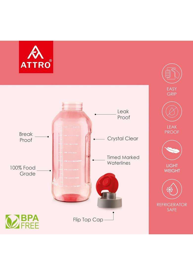 ATTRO Ultra Pro Motivational BPA-Free Water Bottle with Leak-Proof Flip-Top Cap | 1.5 L | 1.6 Qt | 2-Piece Set - Indya