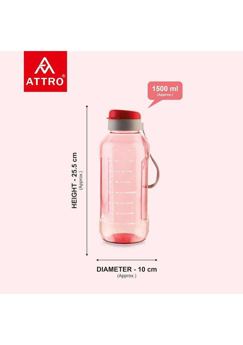ATTRO Ultra Pro Motivational BPA-Free Water Bottle with Leak-Proof Flip-Top Cap | 1.5 L | 1.6 Qt | 2-Piece Set - Indya