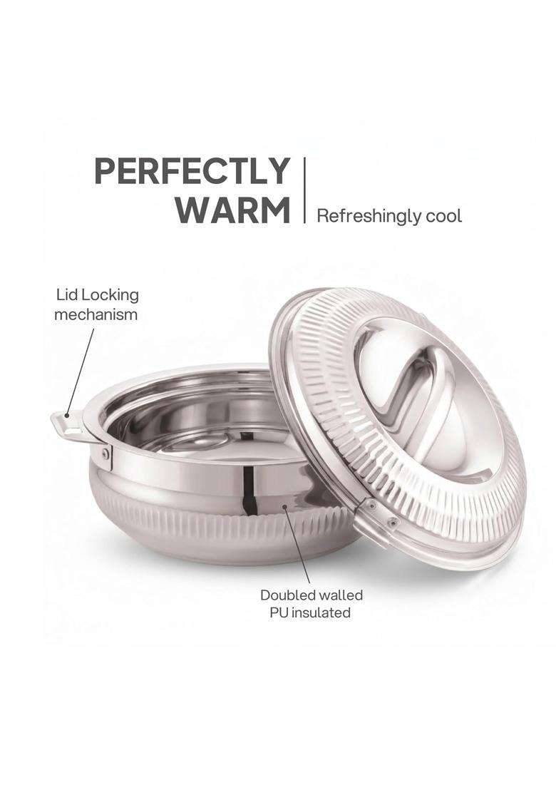 CELLO Aroma 2000 Insulated Stainless Steel Casserole Hot Pot Box for Daily Use Silver | 2000 ml | 67.6 fl oz | Food Safe - Indya