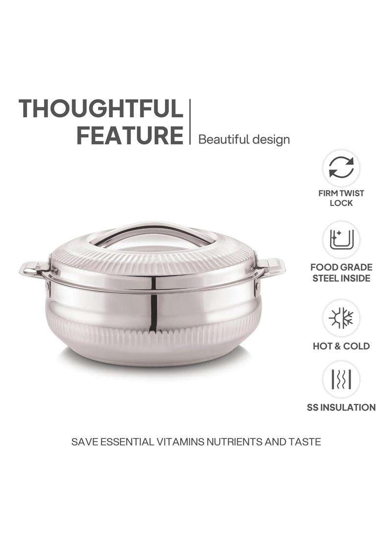 CELLO Aroma 2000 Insulated Stainless Steel Casserole Hot Pot Box for Daily Use Silver | 2000 ml | 67.6 fl oz | Food Safe - Indya