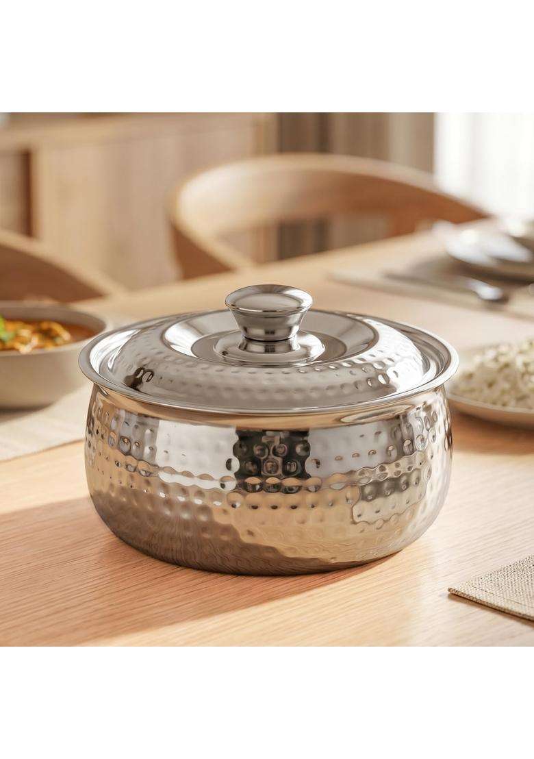 Nestasia Stainless Steel Insulated Casserole with Lid | 2000 ml | 67.6 fl oz | BPA Free | Hammered Finish | Food Safe | Rust Resistant - Indya