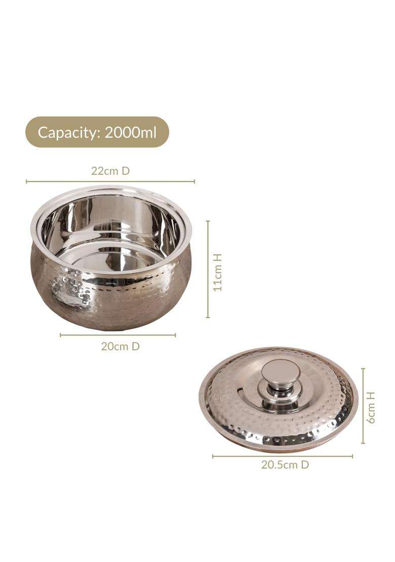 Nestasia Stainless Steel Insulated Casserole with Lid | 2000 ml | 67.6 fl oz | BPA Free | Hammered Finish | Food Safe | Rust Resistant - Indya