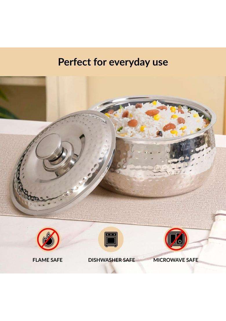 Nestasia Stainless Steel Insulated Casserole with Lid | 2000 ml | 67.6 fl oz | BPA Free | Hammered Finish | Food Safe | Rust Resistant - Indya
