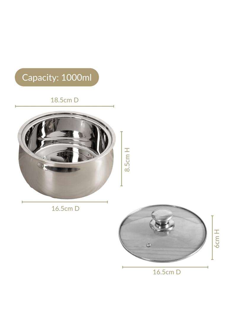 Nestasia Stainless Steel Insulated Casserole with Glass Lid | 1000 ml | 33.8 fl oz | BPA Free | Food Safe | Rust Resistant - Indya