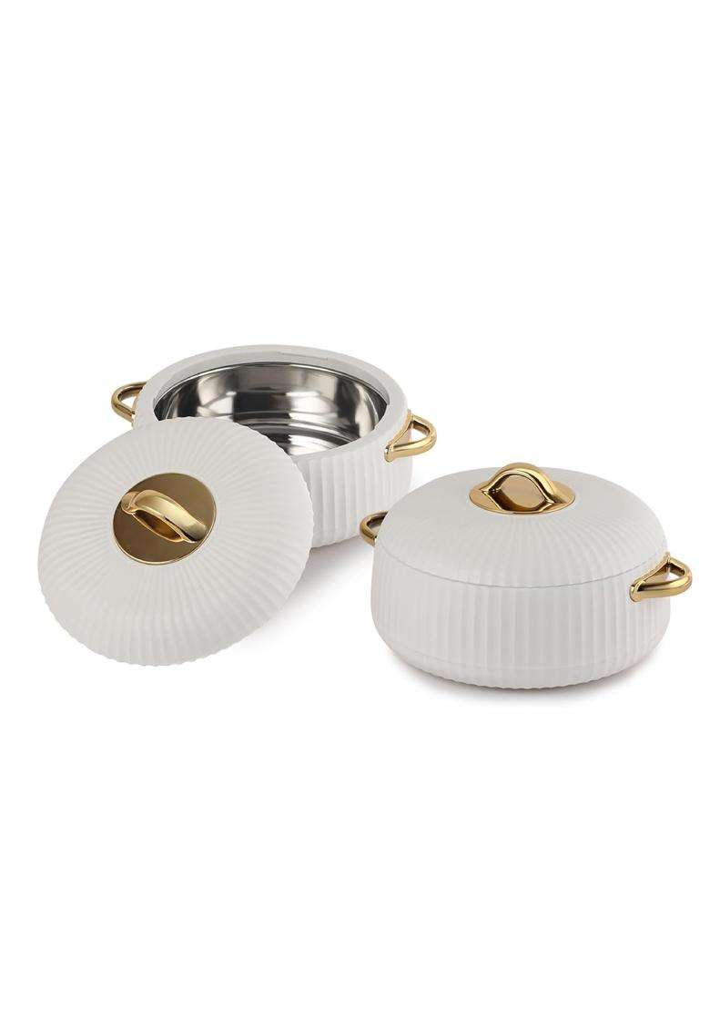 CELLO Aurum Insulated Casserole Hot Pot Box Pcs White | 1000 ml | 33.8 fl oz | 2-Piece Set - Indya