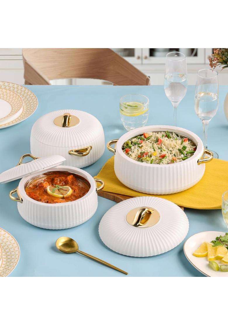 CELLO Aurum Insulated Casserole Hot Pot Box Pcs White | 1000 ml | 33.8 fl oz | 2-Piece Set - Indya