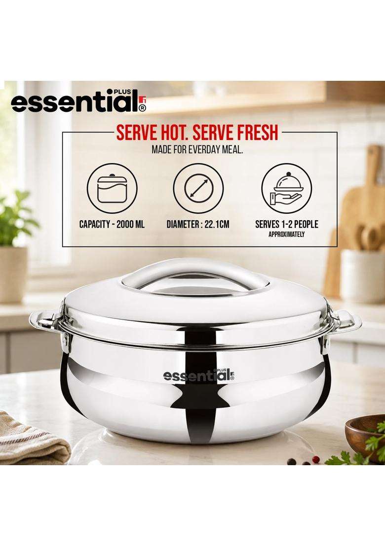 BERGNER Essential Plus Stainless Steel Belly Hot Pot | 2000 ml | 67.6 fl oz | Insulated | Food Safe - Indya