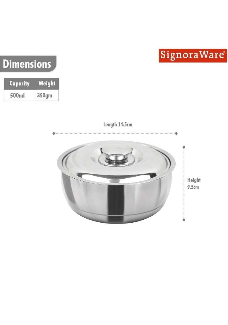 SIGNORA WARE Signoraware Double Wall Stainless Steel Casserole | 500 ml | 16.9 fl oz | Insulated - Indya