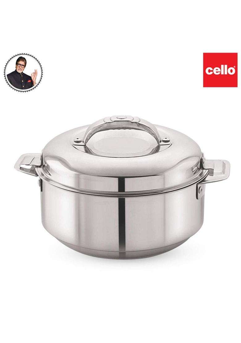 CELLO Maxima Insulated Casserole Hot Pot for Kitchen Silver | 2000 ml | 67.6 fl oz - Indya
