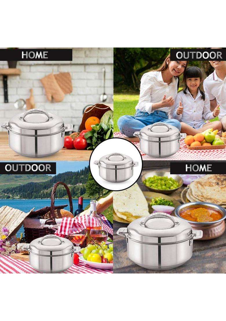 CELLO Maxima Insulated Casserole Hot Pot for Kitchen Silver | 2000 ml | 67.6 fl oz - Indya