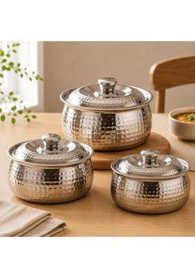 Nestasia Hammered Stainless Steel Insulated Casserole with Lid | 1.5 L | 1.6 Qt | 3-Piece Set | BPA Free | Food Safe | Rust Resistant