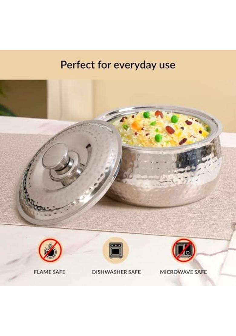 Nestasia Hammered Stainless Steel Insulated Casserole with Lid | 1.5 L | 1.6 Qt | 3-Piece Set | BPA Free | Food Safe | Rust Resistant - Indya