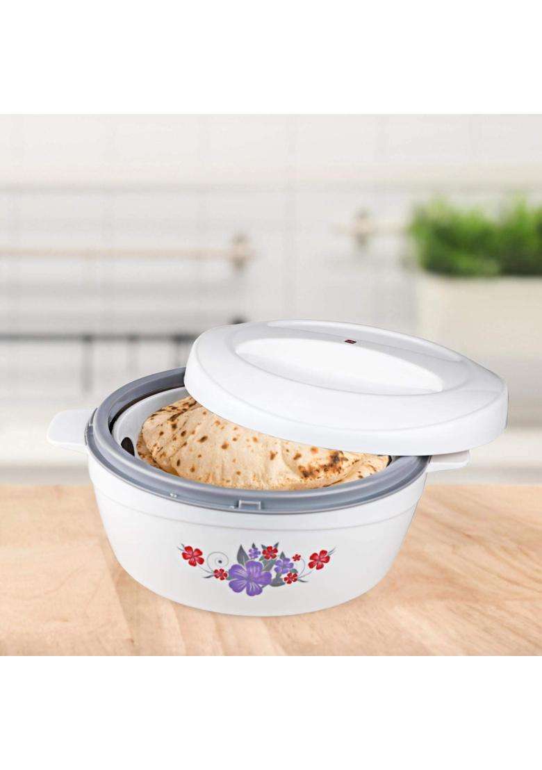 CELLO Roti Plus Insulated Casserole Hot Pot Box Case with Lid White and Grey | 2500 ml | 84.5 fl oz - Indya