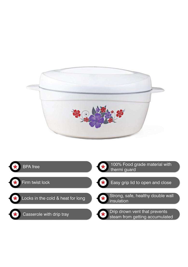 CELLO Roti Plus Insulated Casserole Hot Pot Box Case with Lid White and Grey | 2500 ml | 84.5 fl oz - Indya