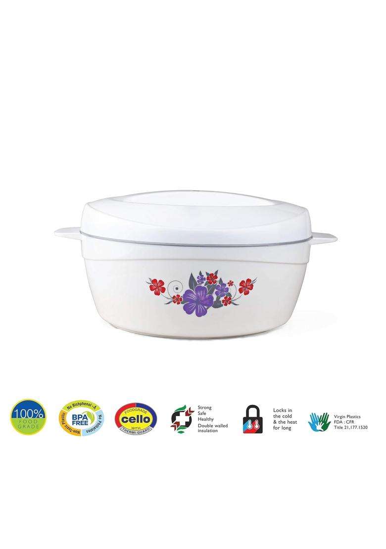 CELLO Roti Plus Insulated Casserole Hot Pot Box Case with Lid White and Grey | 2500 ml | 84.5 fl oz - Indya