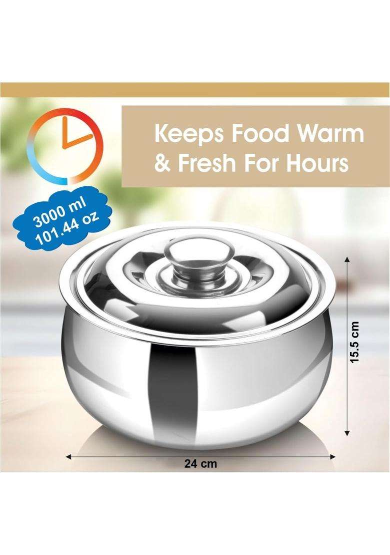 SIGNORA WARE SignoraWare Hot Delight Stainless Steel Casserole | 3 L | 3.2 Qt - Indya