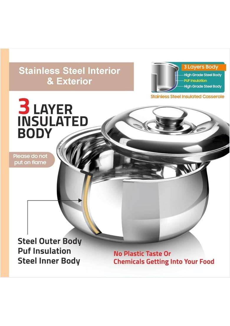 SIGNORA WARE SignoraWare Hot Delight Stainless Steel Casserole | 3 L | 3.2 Qt - Indya