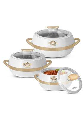 JAYPEE Vintage Inner Stainless Steel Casserole with Lockable Lid | 2000 ml | 67.6 fl oz | 3-Piece Set | BPA Free | Insulated | Food Safe