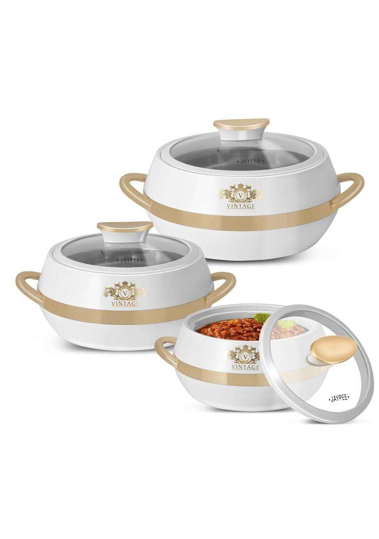 JAYPEE Vintage Inner Stainless Steel Casserole with Lockable Lid | 2000 ml | 67.6 fl oz | 3-Piece Set | BPA Free | Insulated | Food Safe - Indya